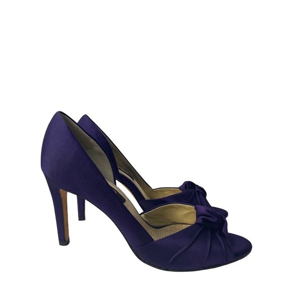 NINA D'Orsay Purple Satin Peep Toe Heels Size 8.5 - Picture 3 of 13